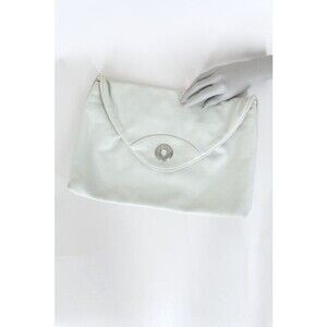 Vintage 1980s 80s Large Oversized Cream Leather Clutch Bag Purse Statement